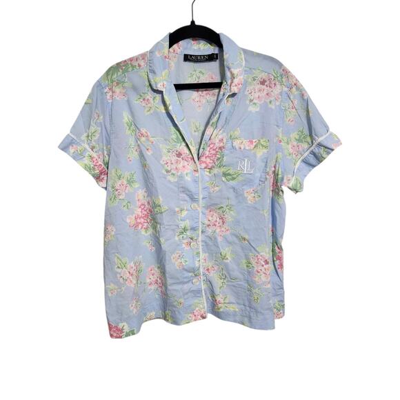 Ralph Lauren Blue Floral Pajama Set Top-M & Shorts-L Light Cotton Blend - Picture 4 of 10